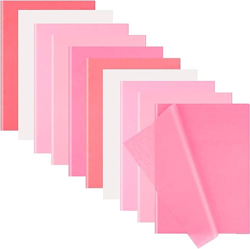 100 hojas de papel de seda rosa de 20 x 14 pulgadas para envolver regalos, 5 colores, rosa intenso, rosa, blanco, papel de seda para bolsas de