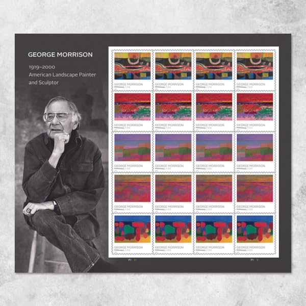 George Morrison, 1919-2000, pintor y escultor paisajista estadounidense (hoja de 20) Sellos postales de primera clase Mail Forever 2022 Scott