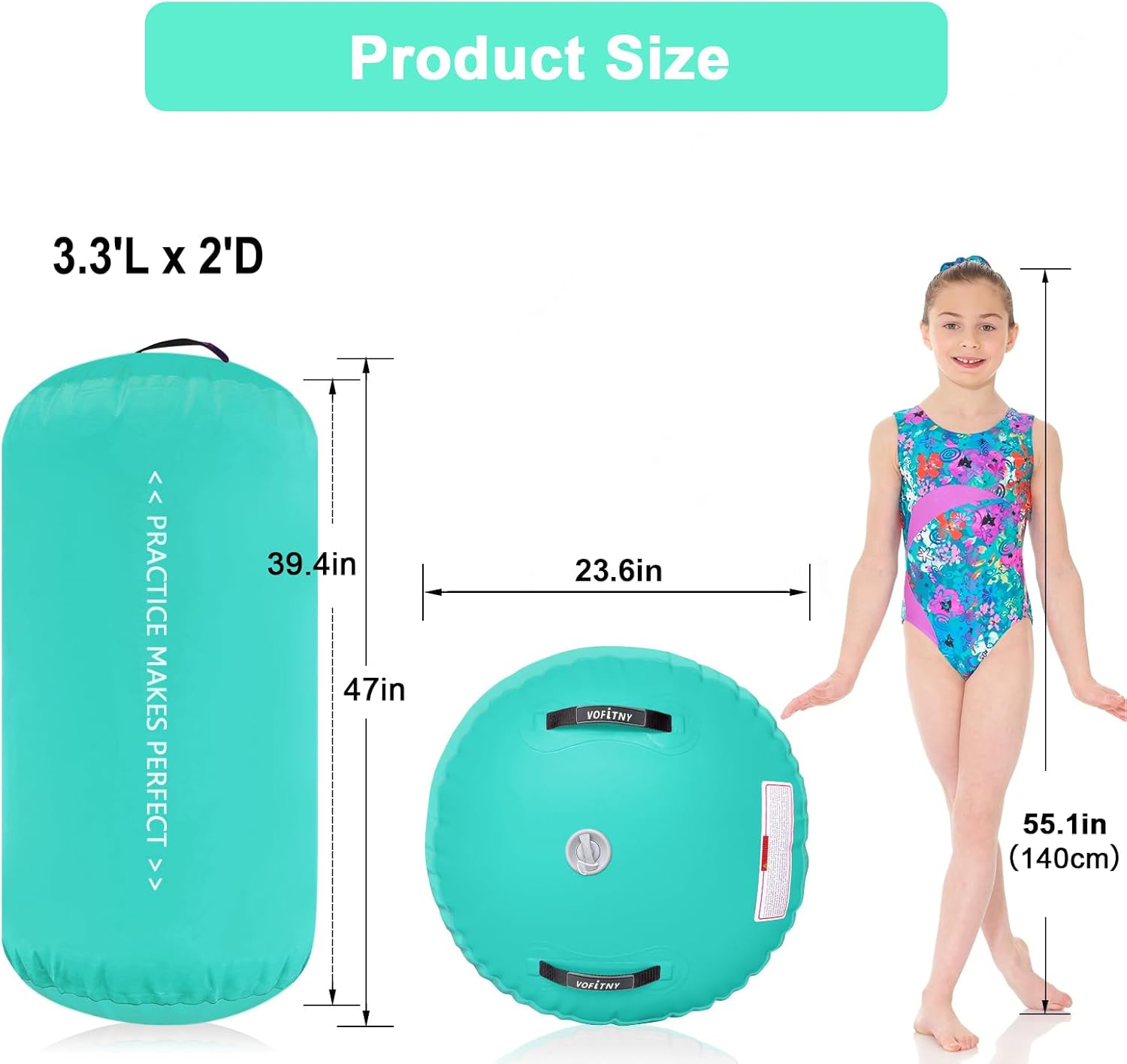 VOFiTNY 13ft Inflatable Gymnastics Air Mat with 3.3'L x 2'D Air Barrel Tumble Track for Home/Gym