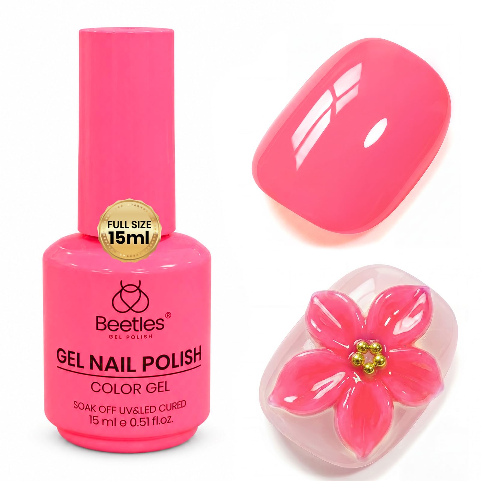 Beetles Gel Polish Raspberry Mousse 15ML/0.51Fl Oz | Hot Pink Neon Gel Nail Polish for Summer Nails - main product image