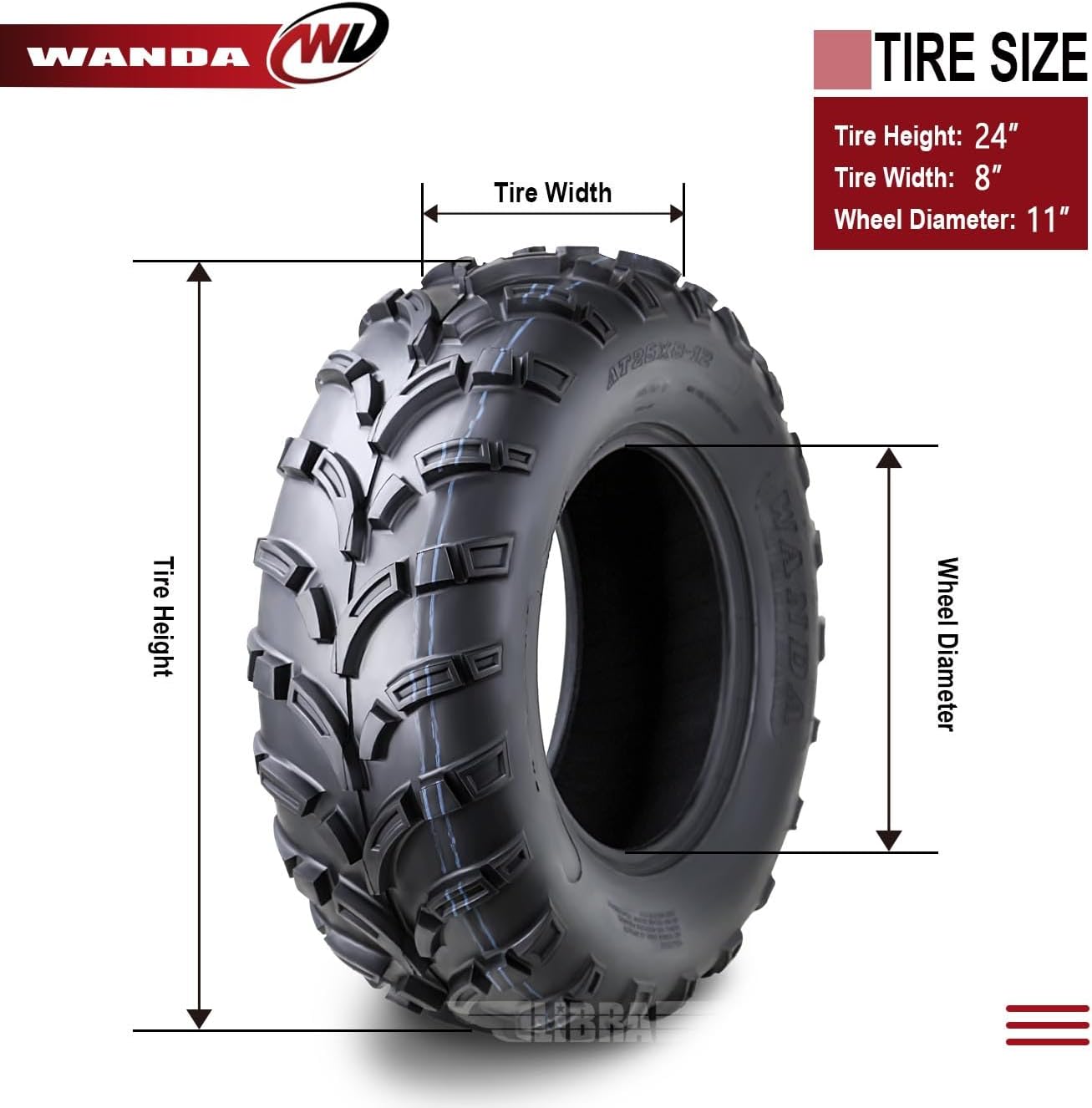 WANDA UTV/ATV Tires 24x8-11 205/80-11 6PR Lit Mud P373 Set of 2-10426