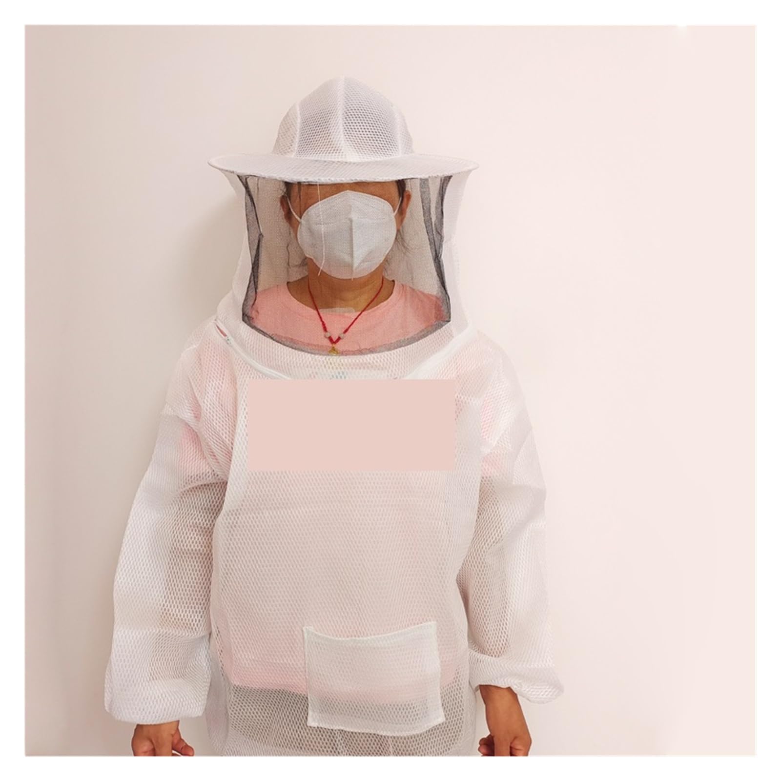 Beekeeping Protective Jacket Smock Bee Suit Beekeeping Sleeve Beekeeper Breathable with Hat Equip(Bianco)