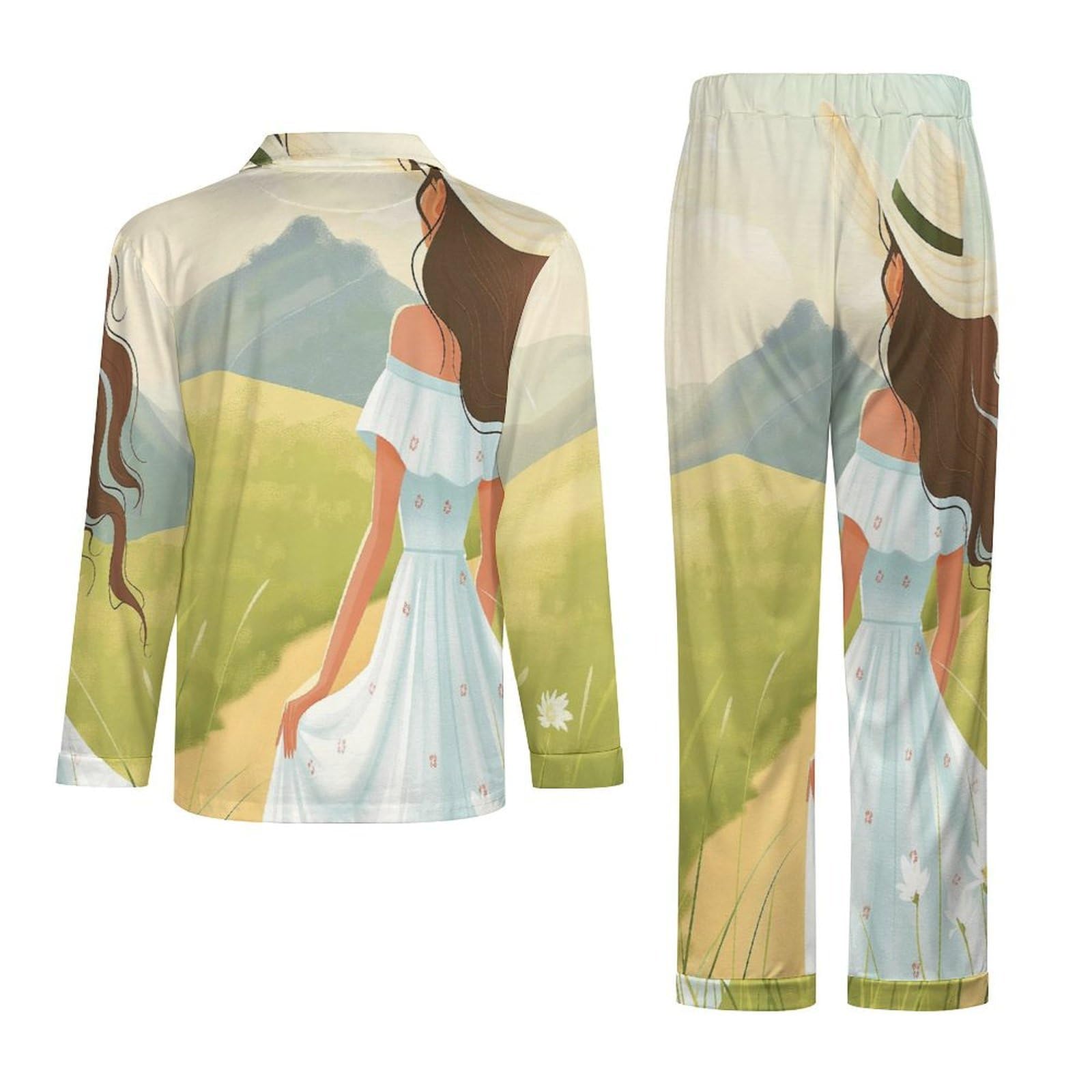 Completo Pigiama da Uomo - Vista Posteriore della Ragazza Pigiami da Uomo Abbigliamento da Casa Top A Maniche Lunghe E Pantaloni Lunghi Completi da Notte per Autunno E Inverno