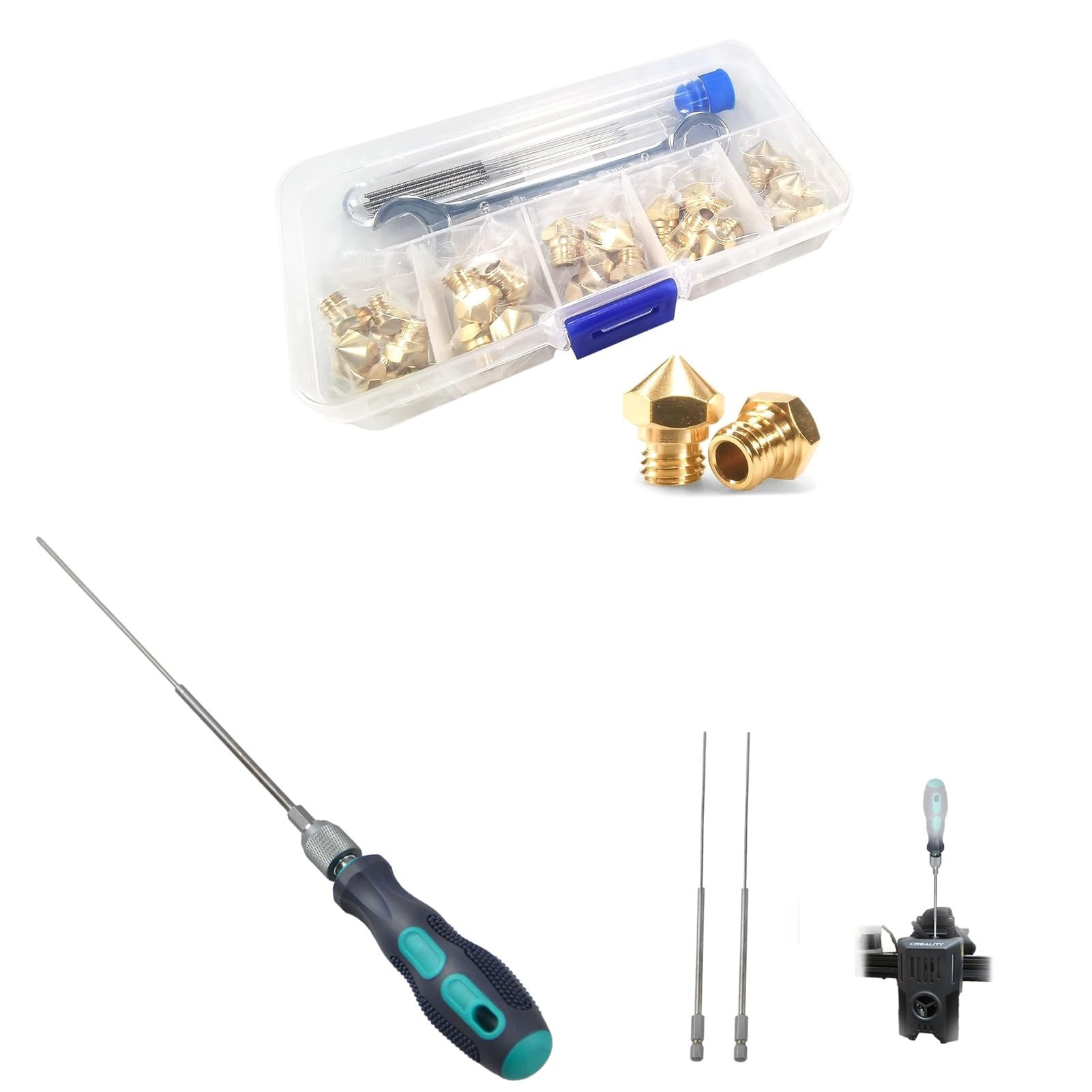 MK10 Nozzles 24 pcs 3D Printer Extruders Brass Nozzles, Φ1.7mm L200mm Prolong Throat Piercing Needle 3D Printing Tool for Any 1.75mm Nozzles