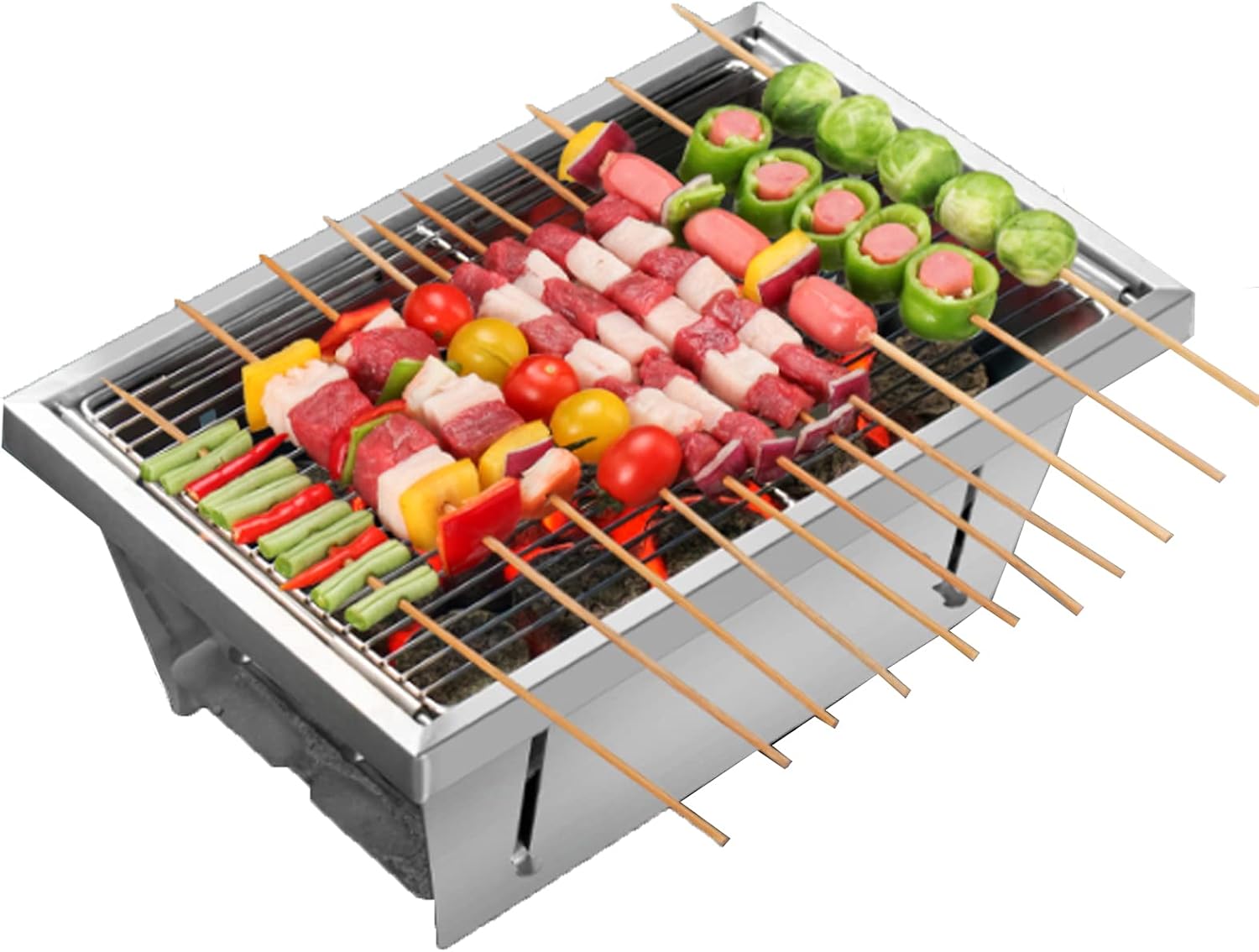 Foldable Stainless Steel Charcoal Grill, BBQ Charcoal Grill Portable Mini Grill for Outdoor Garden Camping Party Beach Barbecue (Stainless Steel) 32.5x21.5x14.5cm
