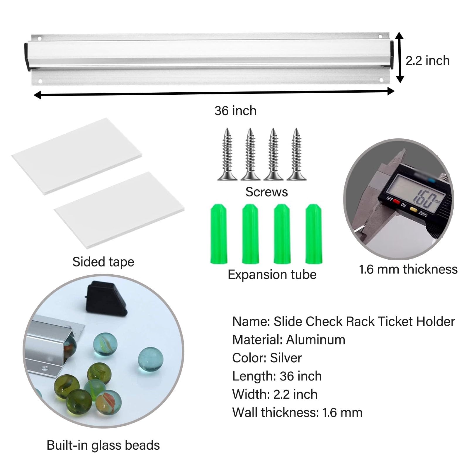 HAIXHX comandero hosteleria Kitchen Ticket Holder Rail 36 Inch, Aluminum Order Display Track for Catering Restaurant Hotel Cafes, 1 2 3 4 PCS Self Adhesive Receipt Holders Strip with Screw(3pack)