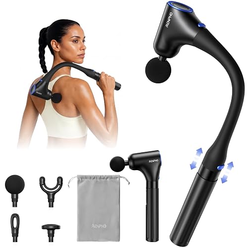 RENPHO Massage Gun with Extension Handle for Independent Reach, Detachable 4-in-1 Neck & Back Massager, 10mm Deep Tissue Muscle Massager, Handheld Relaxation Tool, Portable Gift for Men Women - Black,4-in-1
