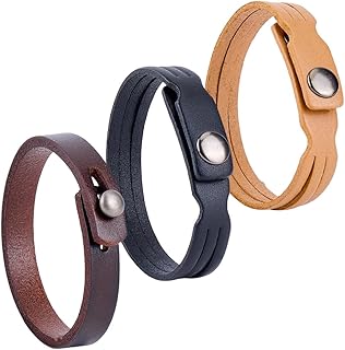 CALFOVERA Bracelet Manchette en Cuir Véritable pour Homme 3 Couleur Ajustable Style Punk Empilable avec Rivets en Alliage pour Bijoux Fantaisie Fête Cosplay Cadeau