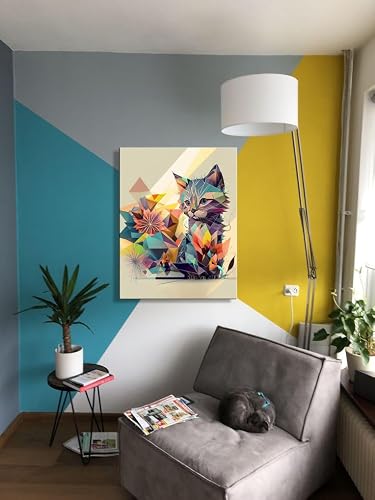 Funny Bathroom Wall Art Prints, Cute Cat And Flower Abstract Picture Decor Wall Art Wall Decor, Modern Vibrant Colors Animal Bedroom Wall Posters, Cute Canvas Office Kitchen Art Wall Prints （12X16 Inch, Framed) #TOP3