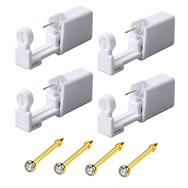 Silver Angel Kit para Piercing de Nariz Dourado 20G com Pino, Uso Único, Pacote com 4