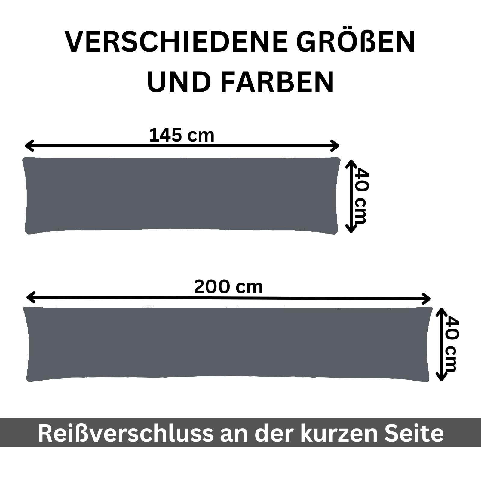 MOON 2er Pack Seitenschläferkissen Bezug Jersey Kissenbezug anthrazit 40x200