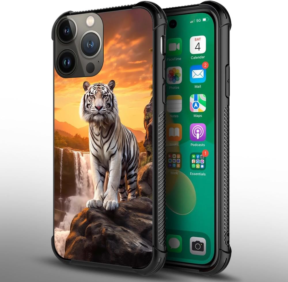 CARLOCA Compatible with iPhone 15 Pro Max Case,White Tiger Rock Falls Sunset Pattern Ultra Protection Shockproof Soft Silicone TPU Non-Slip Back for iPhone 15 Pro Max image 2