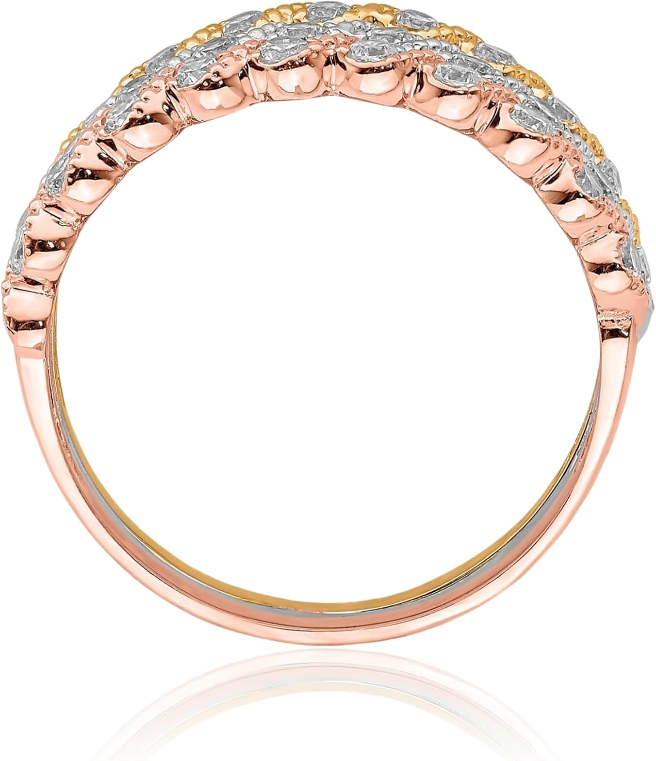 IceCarats 10K Solid Tri Color Gold Cubic Zirconia Rings Set Stackable Ring 1.42mm Slim Band Round Cut, Prong Set