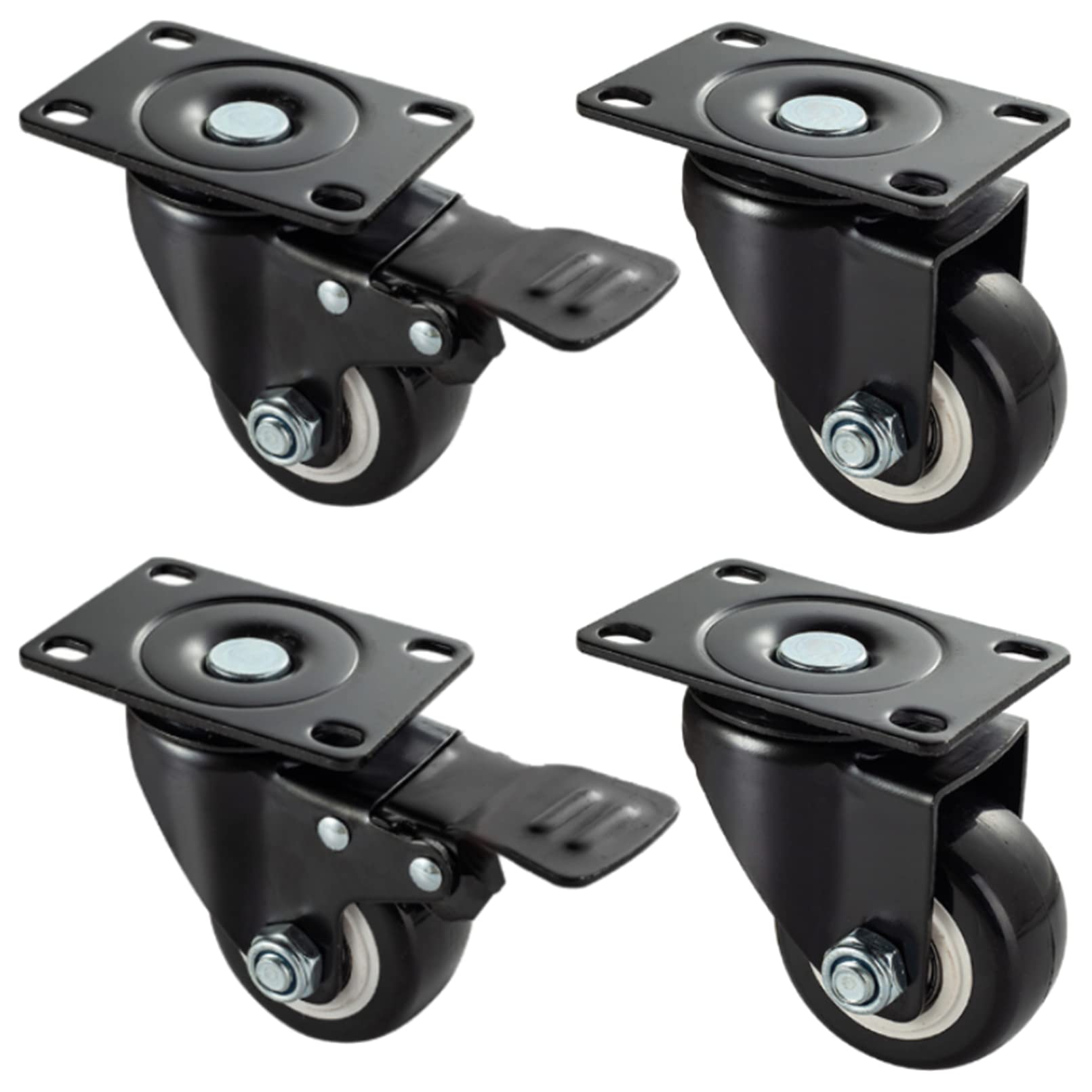 4er-Pack Möbelschrankrollen, 2,5-Zoll-Plattenrollen, Tragfähigkeit: 80 kg/Rolle | Doppelte Kugellager | Material: kleine Polyurethan-Rolle