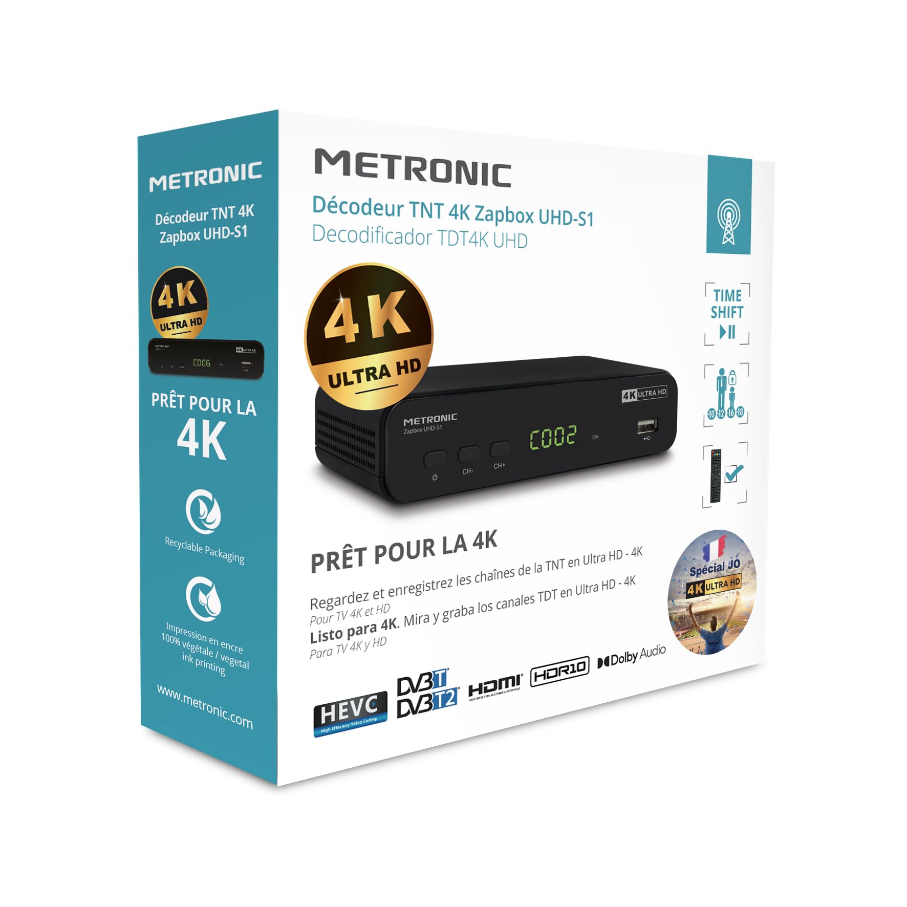 METRONIC 441701 Receptor Decodificador TDT 4K Ultra HD UHD-S1 | Puerto USB Grabador, TIMESHIFT