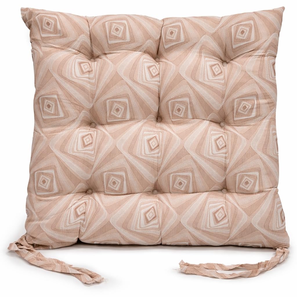cushion mania Seat Pad Cushion with Ties – Tufted Chair Seat Cushion for Dining Chairs, Kitchen Chairs & Office Seating – Soft Padded Chair Cushion for Home & Garden(Twisted Square Blush Pink, 6)