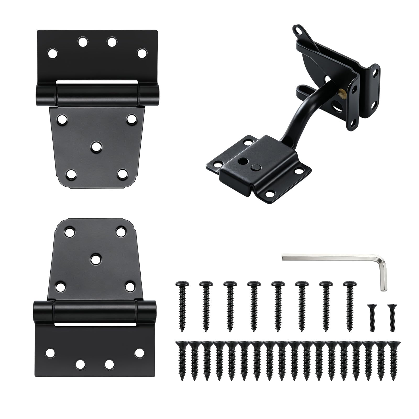 HOME MASTER HARDWARE Zestaw samozamykających się bram, czarny - zawiasy sprężynowe 3,5 cala, 2 szt. + samoregulujący się zatrzask do bramy, 1 opakowanie