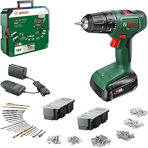 Bosch Akkuschrauber EasyDrill 18V-40 (Schrauben oder Bohren in Holz, Metall und Kunststoff; 241-teiliges Bit-Set; 1 Akku 1,5Ah und Ladegerät; 18 Volt System; in SystemBox)