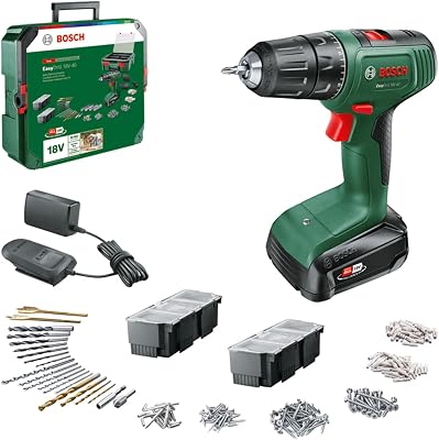 Bosch Akkuschrauber EasyDrill 18V-40 (Schrauben oder Bohren in Holz, Metall und Kunststoff; 241-teiliges Bit-Set; 1 Akku 1,5Ah und Ladegerät; 18 Volt System; in SystemBox)