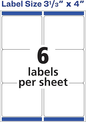 Avery Printable Shipping Labels, Sure Feed Technology, 3-1/3" x 4", White, Laser/Inkjet Printable, 60 Blank Mailing Labels (15264)(One Size,60 labels)