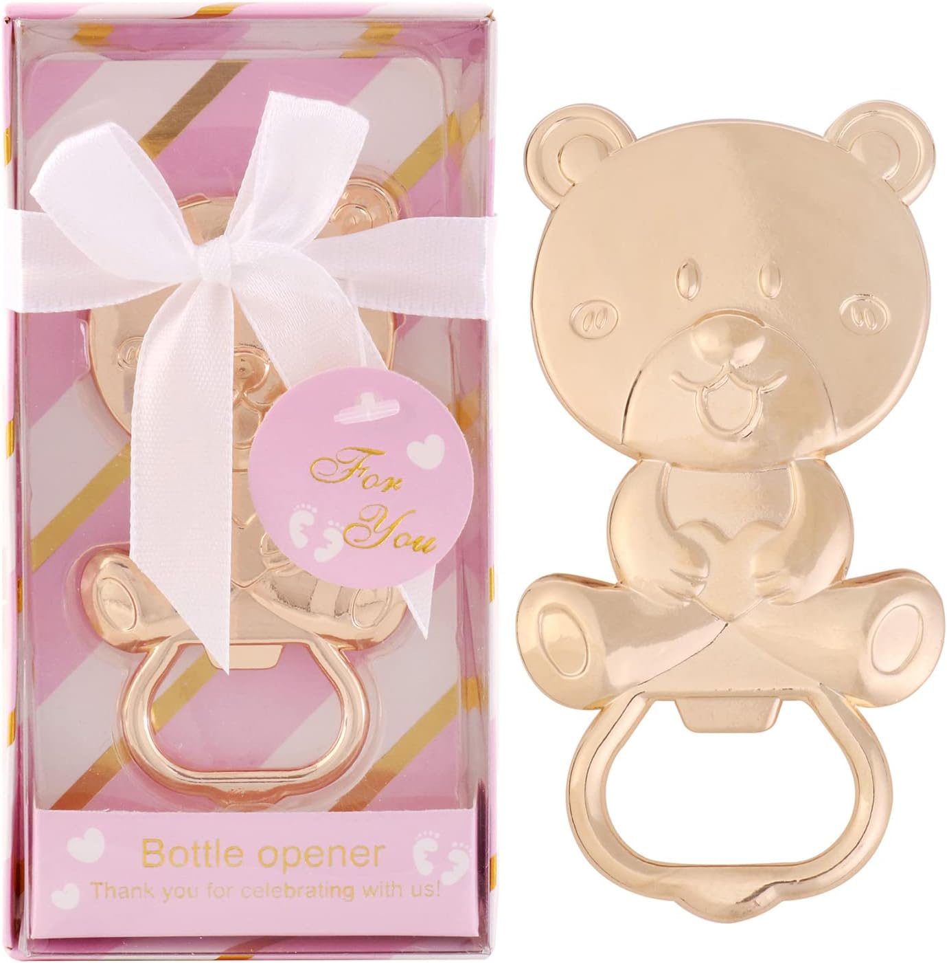 24 Pack Bear Bottle Opener Baby Shower Favors for Guest, Metal Beer Bottle Opener for Baby Shower Souvenirs/Decor/Gift Supplies,Baby Shower Party Favor (Pink, 24)
