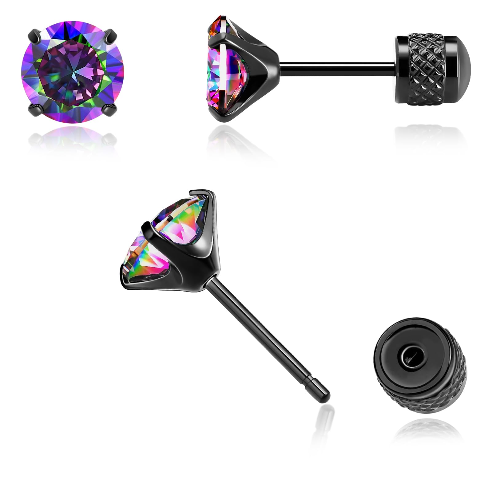 1 pair hypoallergenic flat back stud earrings no thread for men women titanium stud 20g no screw easy push in gold black stainless steel with oxide