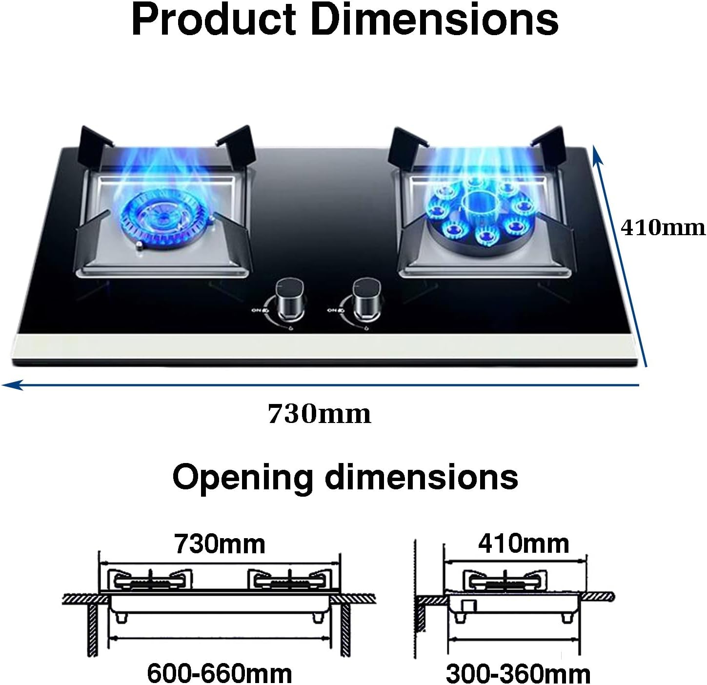 Double Burner Gas Stove,5.2KW 9-cavity High-Power Countertop,Tempered Glass Auto-Ignition,with Flame Failure Protection,for Home Commercial(NG)