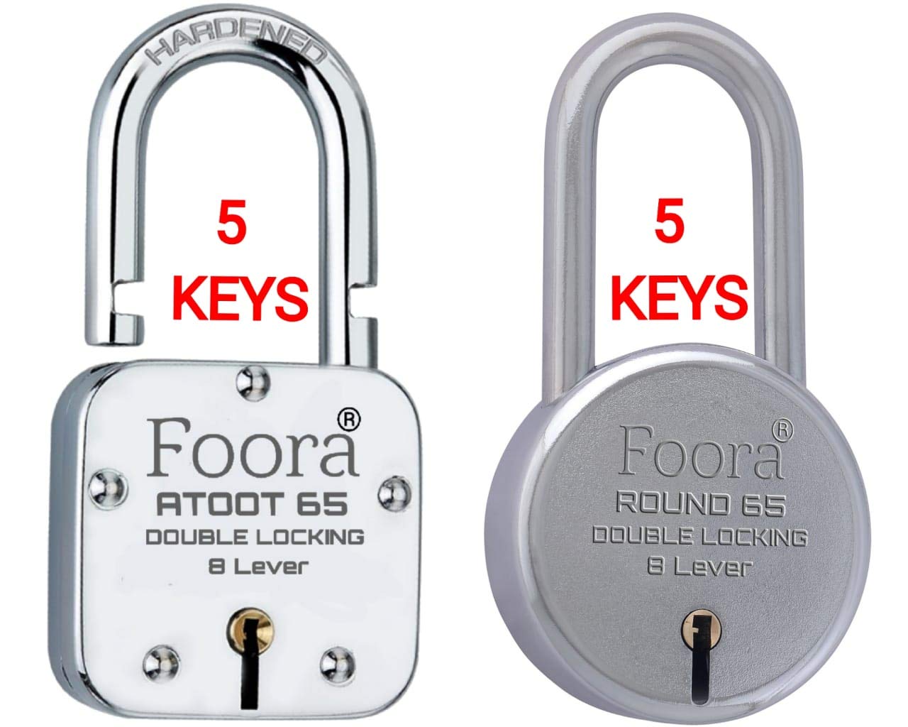 Foora Atoot 65 – Door Lock Set with Round Long Neck Shackle | Double Locking 8 Lever | 5 Keys | Gate, Shop & Shutter ATOOT 65mm with Round 65mm Long Shackle-image-49