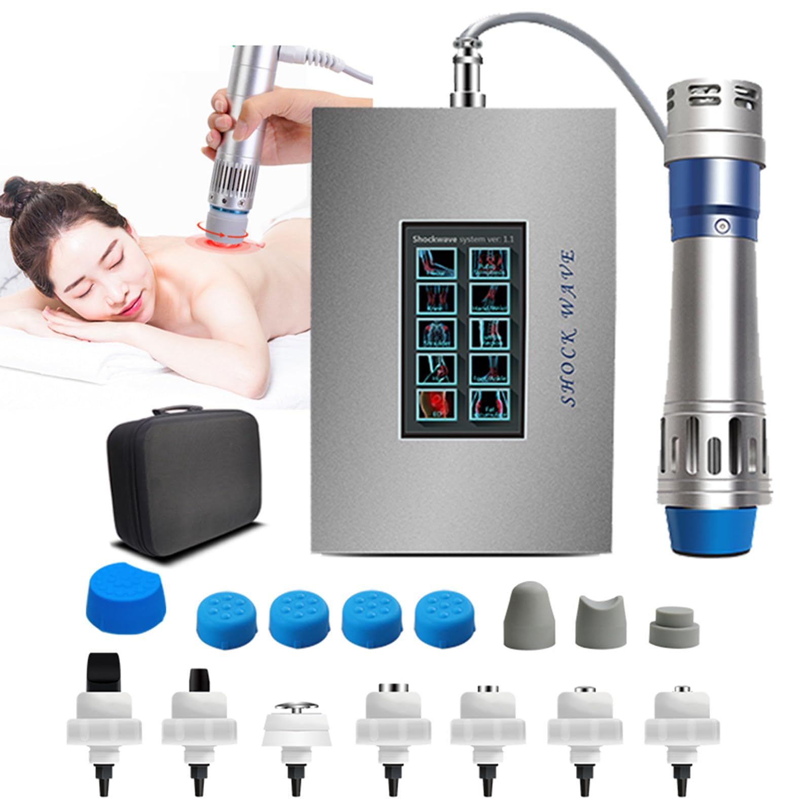 Macchina Per Terapia Ad Onde D'Urto ED Massaggiatore Muscolare Profondo Per Alleviare Il Dolore/Massaggio/Modellamento Del Corpo/Disfunzione Erettile, Con 7 Teste (Tocco),Clothbag