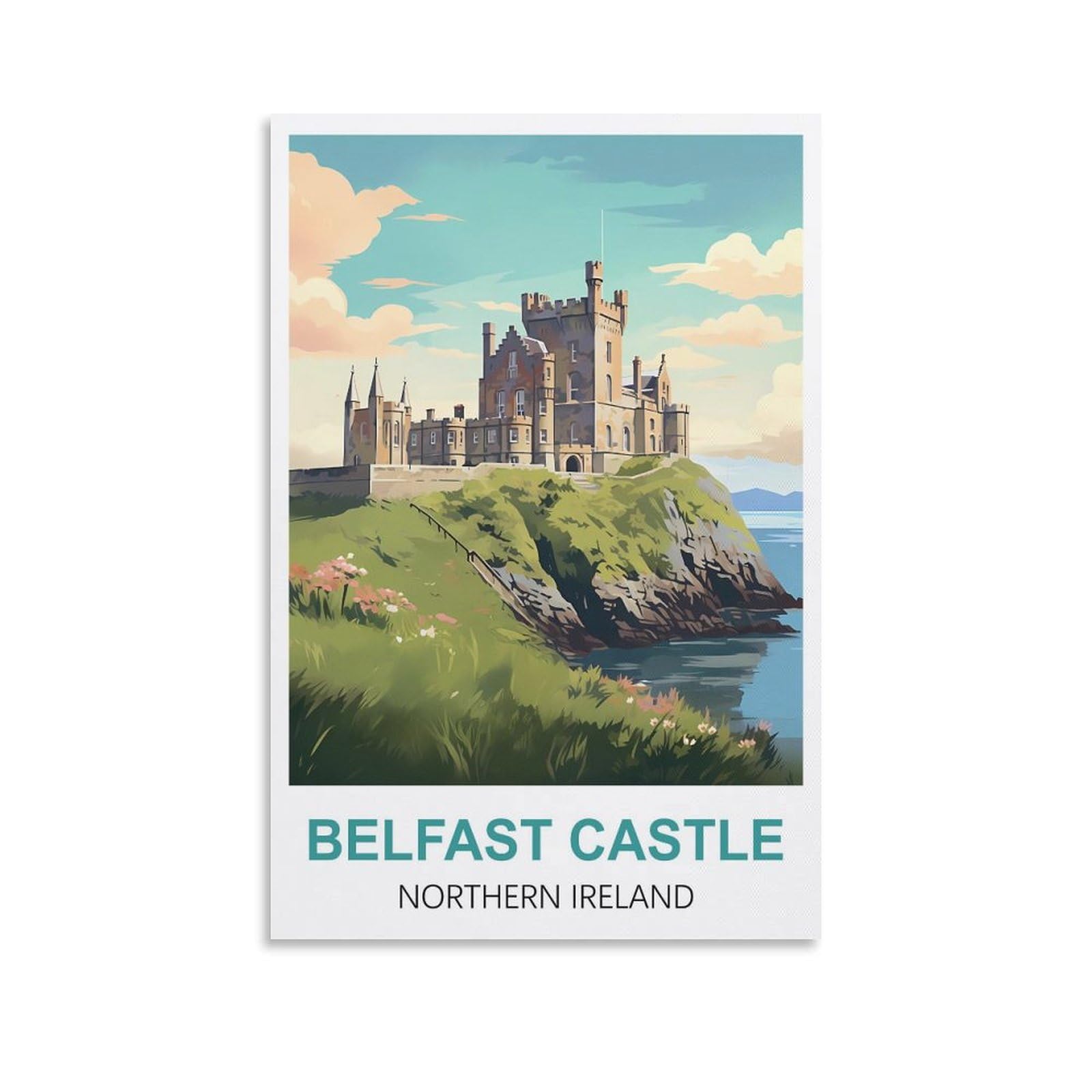 FUUDANG Belfast Castle Northern Ireland Vintage Travel Poster 08x12inch(20x30cm) Canvas Art Poster And Wall Art Picture Print Modern Family Bedroom Decor Posters