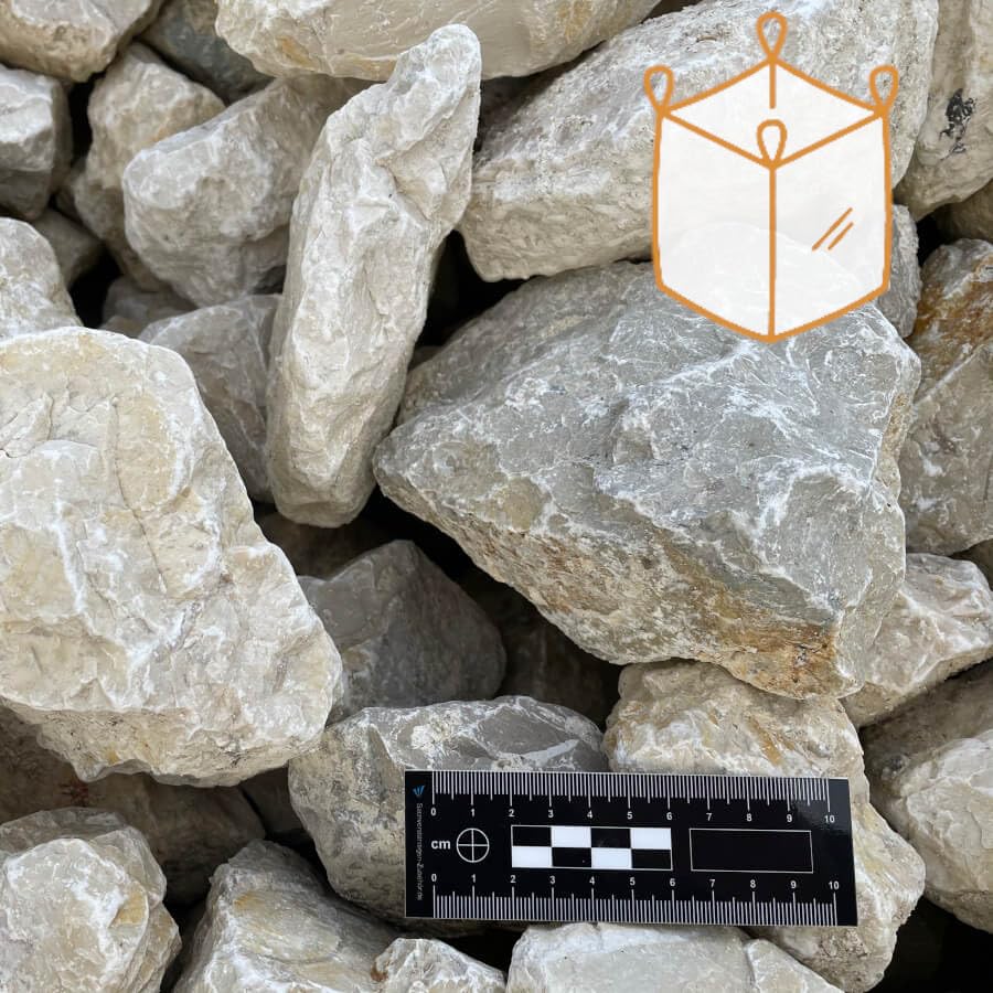 Pierre à Gabion 80/150 Concassé Calcaire Premium, Big Bag de 1500kg, Blanc-Beige