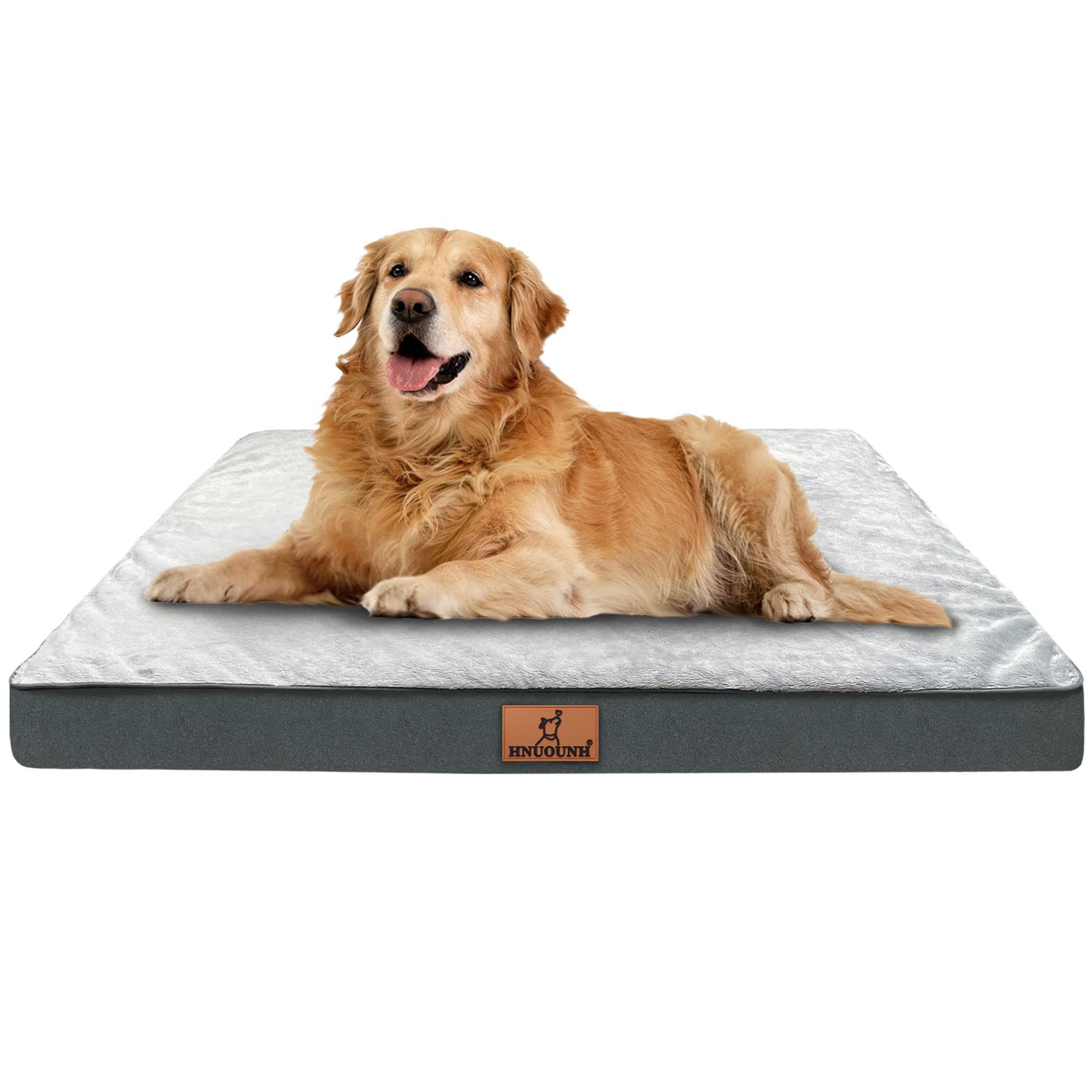 HNUOUNH Orthopedic Dog Bed, Waterproof Dog Bed for Medium, Large and Extra Large Dogs, Egg Foam Pet Bed with Washable Removable Cover and Non-Slip Bottom, Grey XL(42 x 30 x 4 inch)