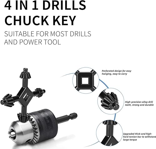 Miniatura 2 de 4 en 1 Taladros Chuck Key 4 Way Multifuncional Acero Fit Handheld Universal Chuck Key Herramienta de perforación eléctrica para la mayoría de