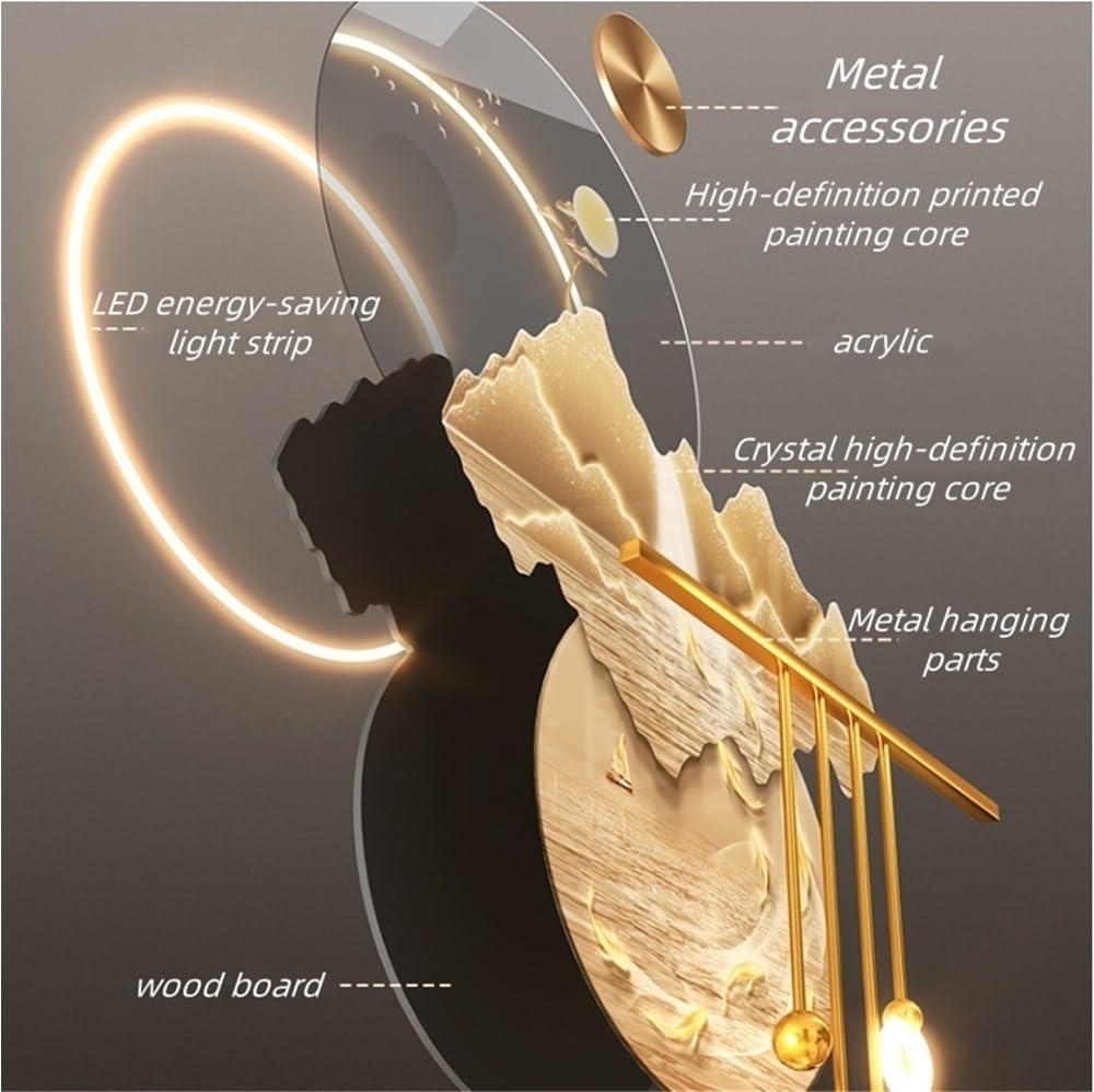 Cuadro Mural 3D Grande con luz, Escultura Redonda, decoración Tradicional para Dormitorio, Sala y hogar, Mural de Pared con Luces LED (marrón, 120 cm)