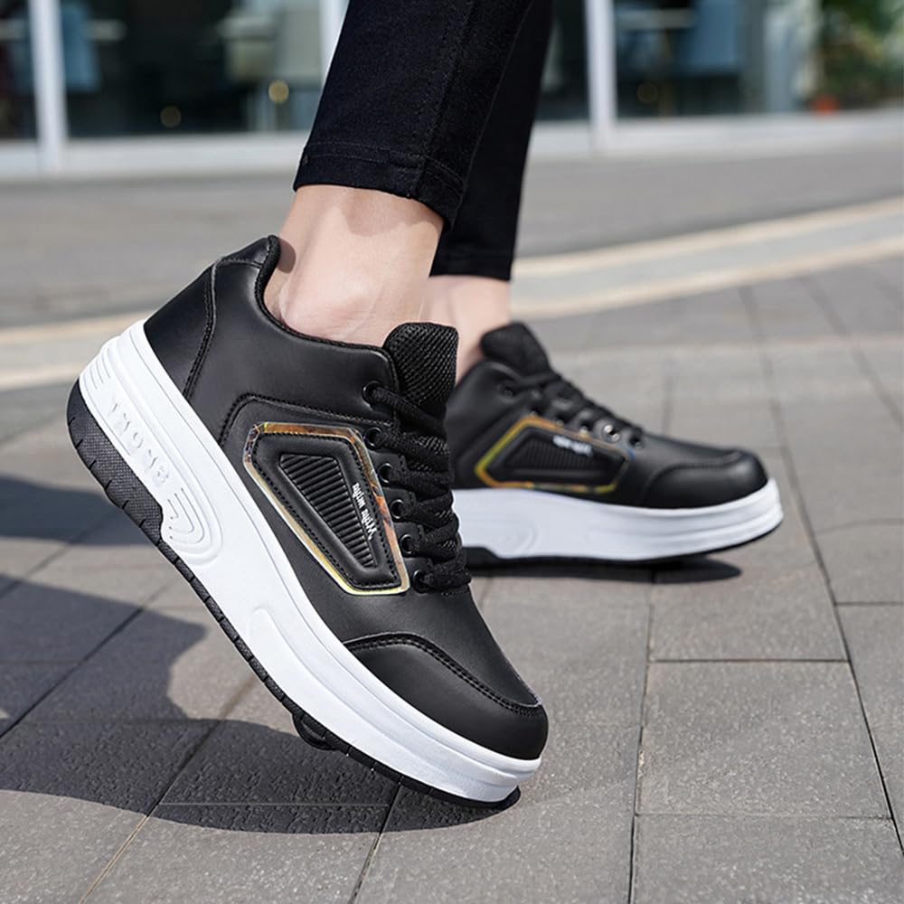 Hixingo Zapatillas con Ruedas Niño Niña, Zapatos con Dos Ruedas para Niñas 2 en 1 Zapatillas Patines Zapatillas Ruedas Niño, Zapatos Patines Calzado de Skateboarding Multifuncionales