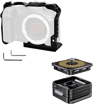 EOS R7 Camera Cage, EOS R7 Cage with Quick Release Kit QR Plate,Quick Install and Remove Kit Compatible with ARCA Interface