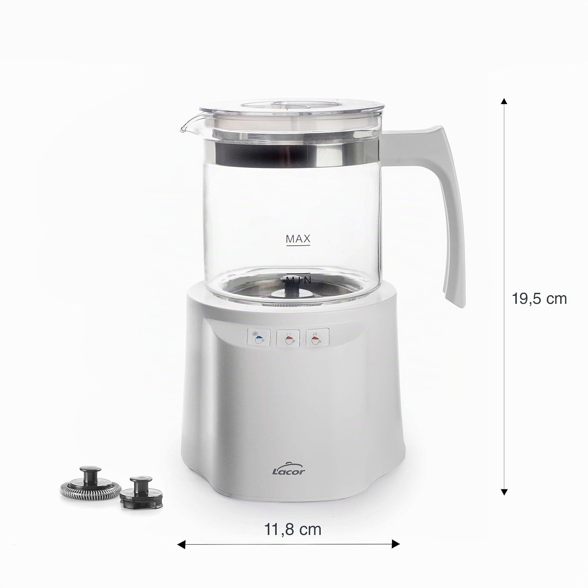 Lacor 69398 - Espumador de Leche 3 en 1 con Recipiente, Base de Acero | En acero inoxidable, para un uso práctico y profesional en cocina; cierre hermético, libre de BPA, agarre ergonómico