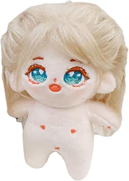 Stuffed Doll Unfinished Plushies Colorful Hair Cute Big Eyes Anime Girl 10cm Naked Cotton No Attribute Plush Figure Toy Kids Girls Pretend Play Beige
