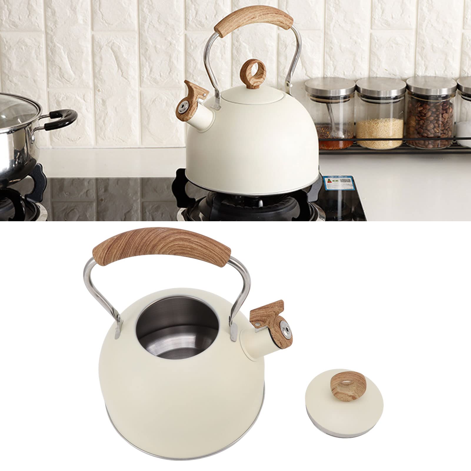 Bollitore a Fischio 2,5 Litri, Acciaio Inossidabile, Fondo Capsulato, Beige