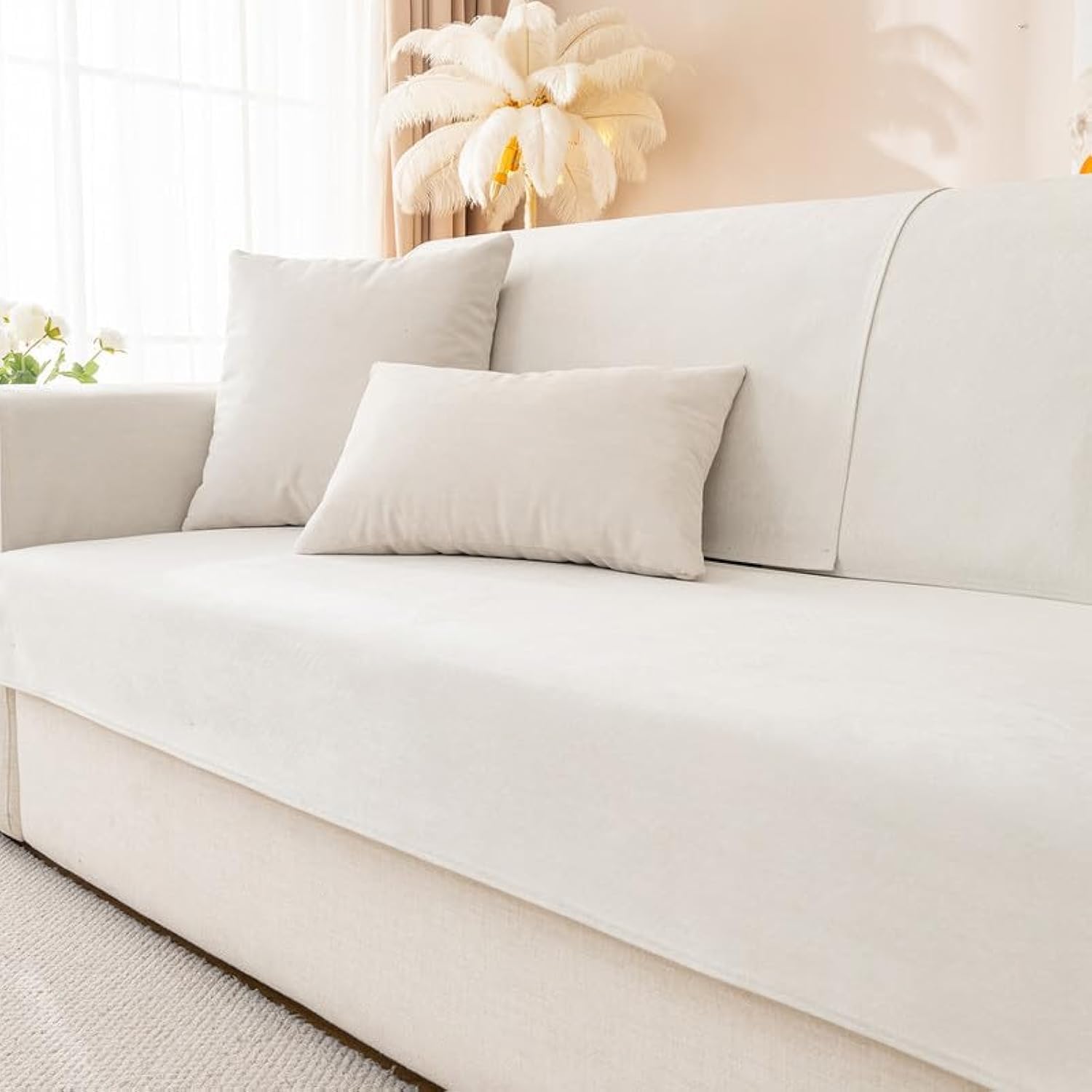 GKXLH New Waterproof Sofa Covers - Soft Chenille Sofa Cushion Covers, Non-Slip Sofa Cover Washable 1 2 3 Seater Couch Covers for Sectional Sofa, Sofa Slipcovers L Shape (Off-white, 90x160cm)