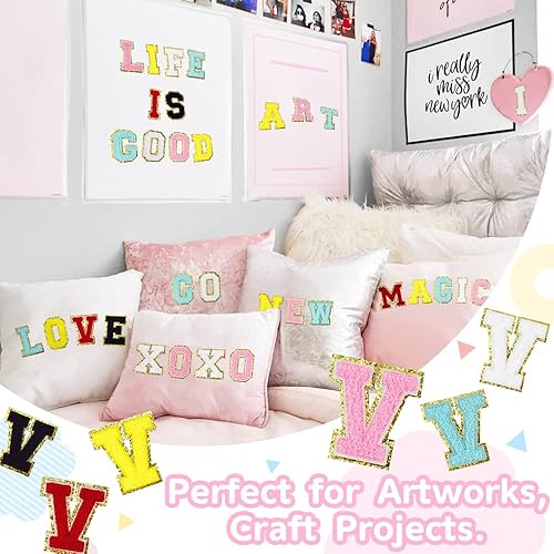 Miniatura 4 de 6 parches de letras de felpilla grandes de 3 pulgadas, letras termo-adhesivas para tela y ropa, bordado con purpurina para chaqueta Letterman,