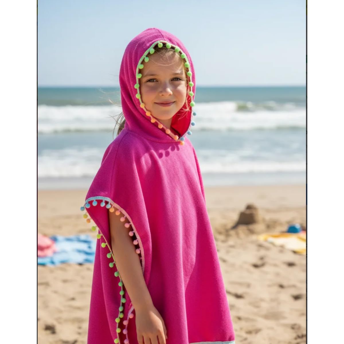 bhq✨◆ROSALVA VALENTINI◆420万 伊 チンチラコート Marujá Beach Toalha com Capuz Infantil Poncho Piscina Praia