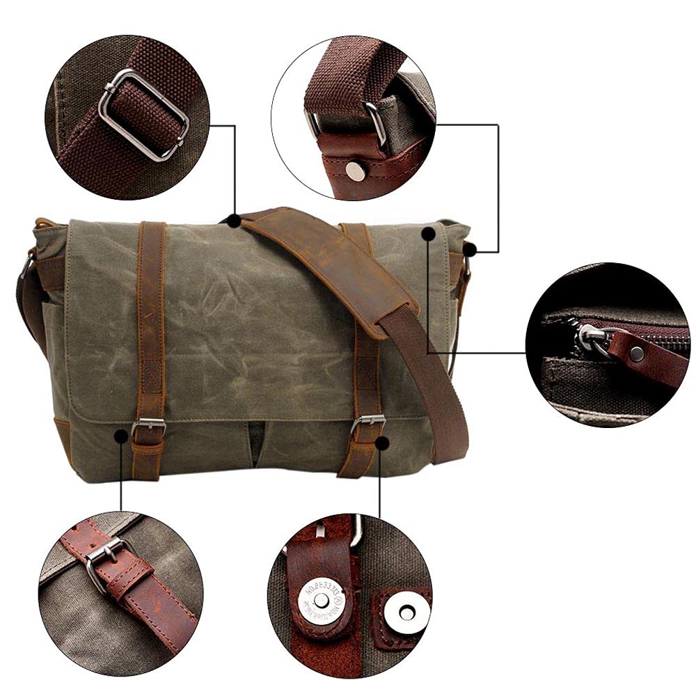Neuleben Wasserdicht Kameratasche für DSLR Umhängetasche Vintage Groß Fototasche Canvas Leder Camera Bag Aktentasche
