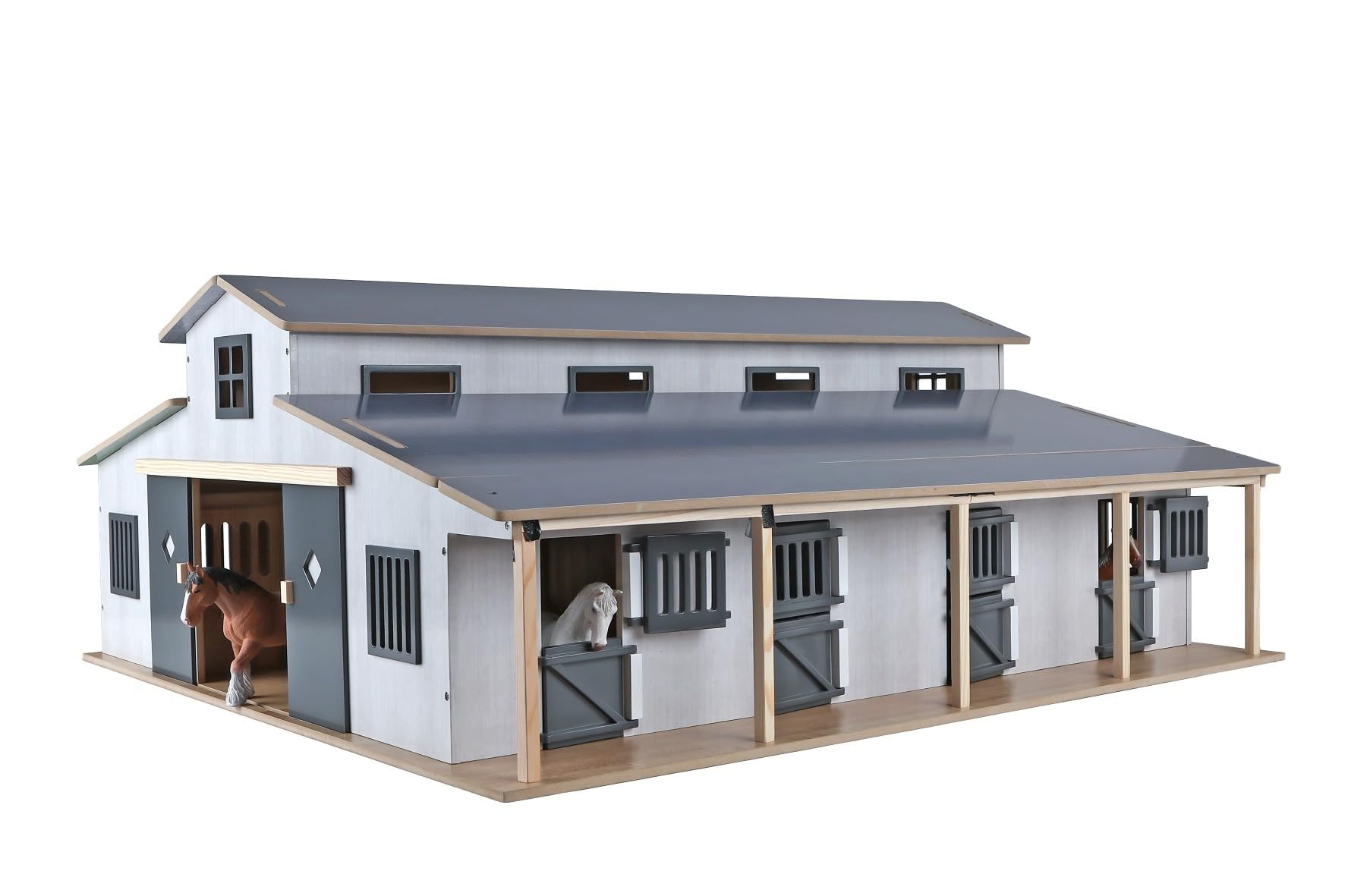 Kids Globe Horses Écurie pour Chevaux (7 Boxes pour Chevaux, avec Surface de Stockage dans Le Toit, échelle 1:24, écurie pour Chevaux Ferme, Accessoires de Ferme pour Enfants, Jouet de Ferme) 610311