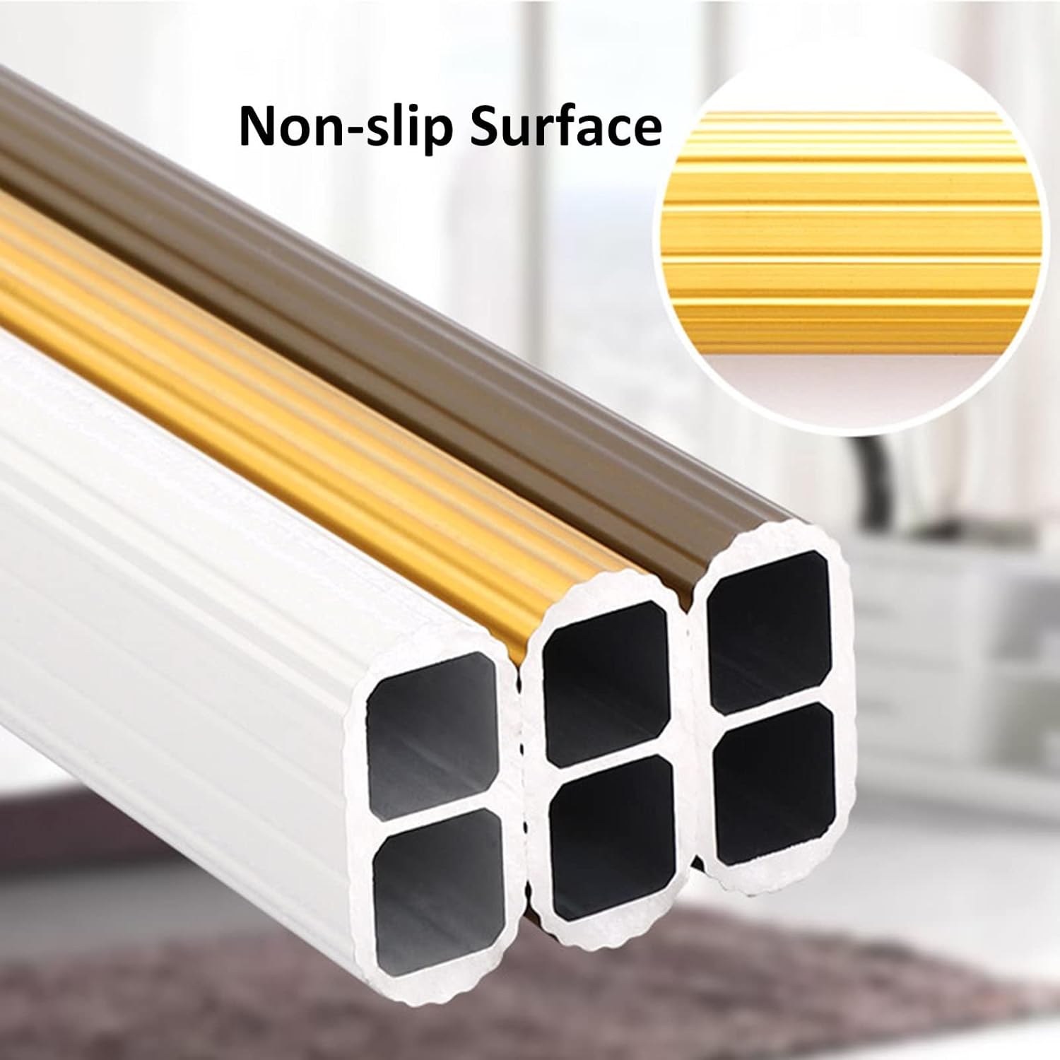 Non-Slip Golden Closet Rods for Hanging Clothes, Square Divider Wall Holder, Durable Aluminum Shower Curtain Rod - 74cm/29.1in Size