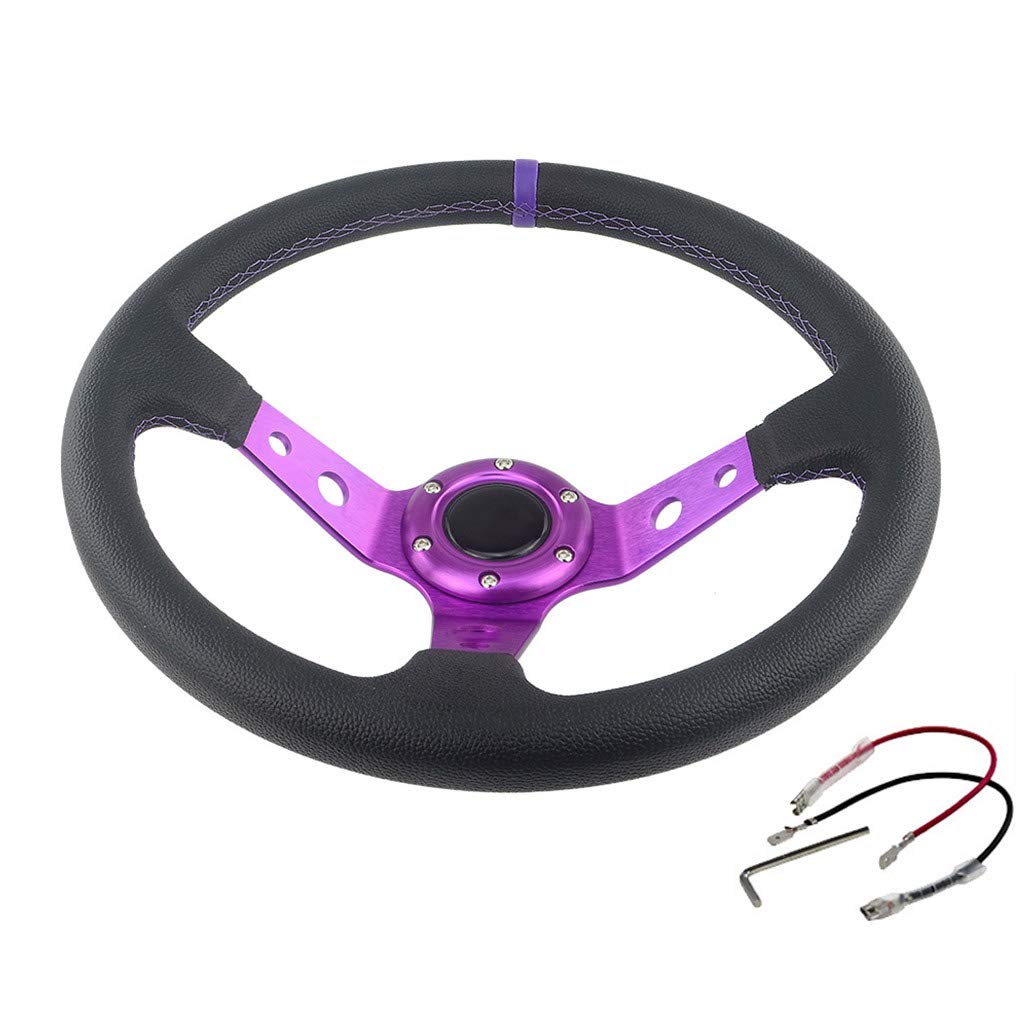 Volant Sport BILinli 14 Pouces - Cuir PVC, Universel Pour Voiture - Rouge/Bleu/Noir/Violet