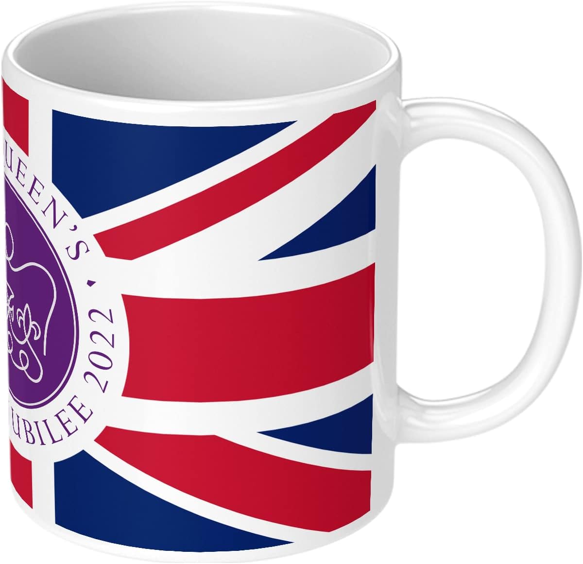Print Maniacs Queens Platinum Jubilee Mug Gift Merchandise Memorabilia Souvenir 2022 Commemorative Her Majesty 70 Years Union Jack Keepsake Street Garden Party Cup (White Mug)