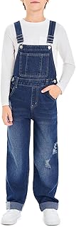 Haloumoning Boys Denim Bib Overalls with Adjustable Straps and Convenient Tool Pockets 5-14 Years