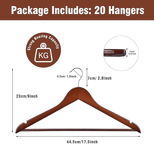 Miniatura 2 de Perchas de madera con gancho giratorio de 360 grados, acabado natural liso y perchas de madera duraderas, perchas resistentes para ropa, chaquetas,