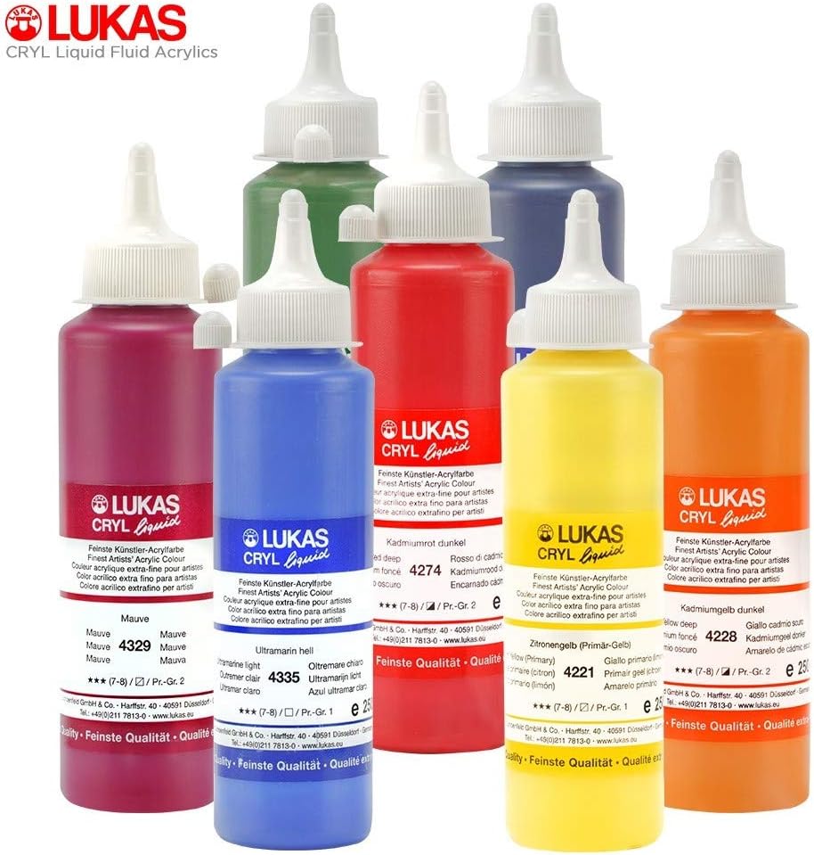 Lukas Cryl Liquid Soft Body Acrylic Paints for Painting - Professional Low Viscosity - 250 ml Bottle Carmine